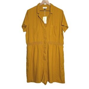 Universal‎ Thread NEW Womens Romper XXL Yellow Buttons Linen Utility Minimalist